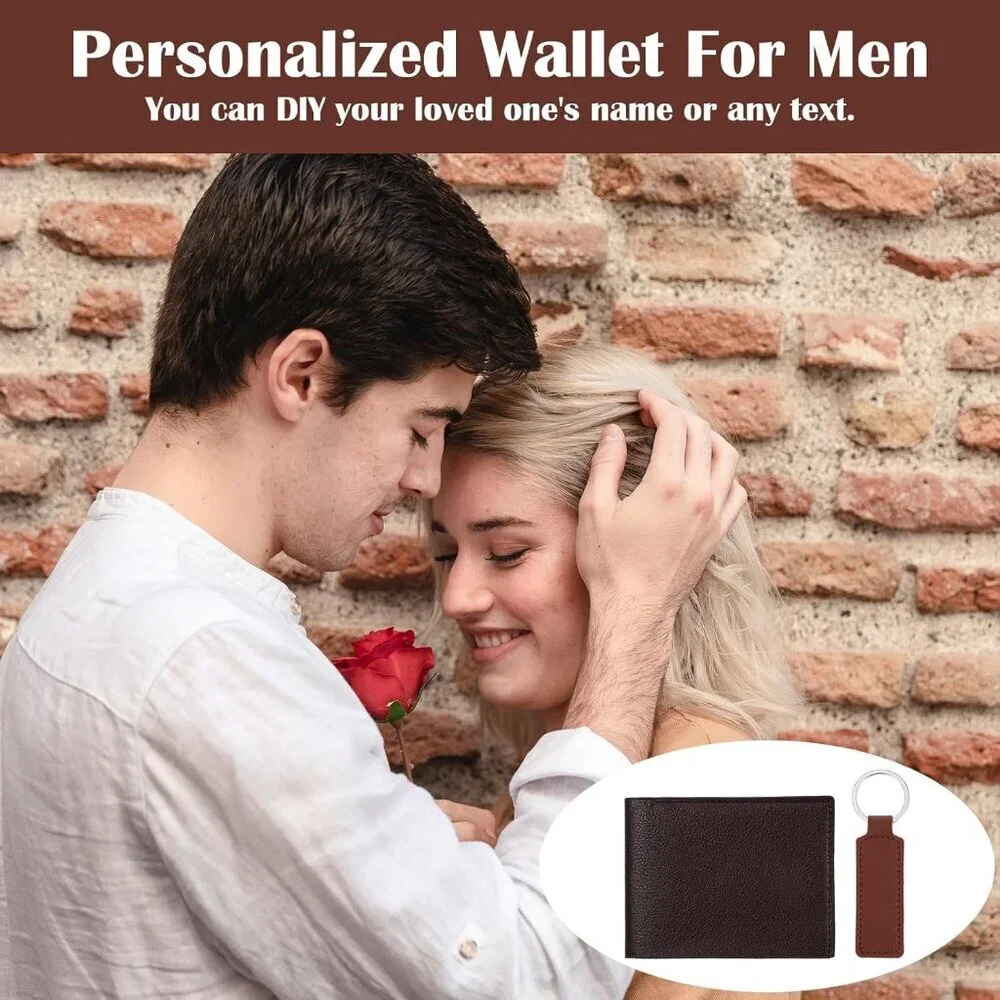 Men's Brown PU Leather Bifold 12 Pcs Wallets Matching 12 Pcs Keychains Design